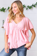 Load image into Gallery viewer, Soft Pink Swiss Dot Ruffle Woven Top
