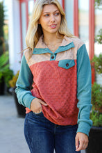 Load image into Gallery viewer, Face The Day Rust Embossed Checkered Button-Down Sweater Top
