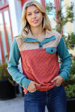 Load image into Gallery viewer, Face The Day Rust Embossed Checkered Button-Down Sweater Top
