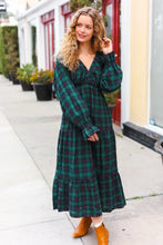 Load image into Gallery viewer, All I Want Hunter Green Plaid Elastic V Neck Tiered Maxi Dress
