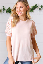 Load image into Gallery viewer, Peach Eyelet Puff Sleeve French Terry Top
