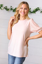 Load image into Gallery viewer, Peach Eyelet Puff Sleeve French Terry Top
