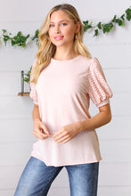 Load image into Gallery viewer, Peach Eyelet Puff Sleeve French Terry Top
