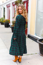 Load image into Gallery viewer, All I Want Hunter Green Plaid Elastic V Neck Tiered Maxi Dress
