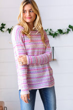 Load image into Gallery viewer, Lilac &amp; Fuchsia Textured Vintage Stripe Top
