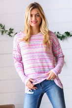 Load image into Gallery viewer, Lilac &amp; Fuchsia Textured Vintage Stripe Top
