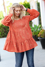 Load image into Gallery viewer, Hello Beautiful Rust Ditzy Floral Thermal Tiered Babydoll Top
