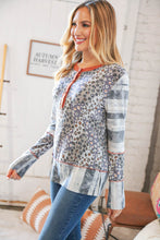 Load image into Gallery viewer, Grey Patchwork Leopard Button Down Knit Top
