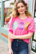 Load image into Gallery viewer, Turn Heads Hot Pink Sequin Easter Egg Terry Top
