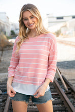 Load image into Gallery viewer, Blush Stripe Waffle Textured Back Keyhole Top
