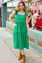 Load image into Gallery viewer, Lots To Love Kelly Green Smocked Flutter Sleeve Tiered Midi Dress
