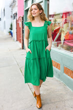 Load image into Gallery viewer, Lots To Love Kelly Green Smocked Flutter Sleeve Tiered Midi Dress
