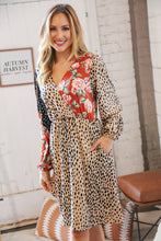 Load image into Gallery viewer, Cheetah Multi-Floral Color Block Surplice Dress
