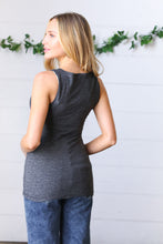 Load image into Gallery viewer, Charcoal Cotton Rib Henley Button Down Tank Top
