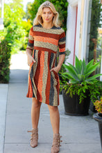 Load image into Gallery viewer, Love You Truly Taupe &amp; Black Leopard Stripe Fit &amp; Flare Dress
