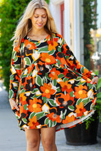 Load image into Gallery viewer, Orange &amp; Olive Floral Long Sleeve Babydoll Dress
