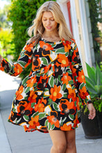 Load image into Gallery viewer, Orange &amp; Olive Floral Long Sleeve Babydoll Dress

