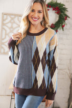Load image into Gallery viewer, Mocha Blue Half &amp; Half Vertical Stripe Sweater

