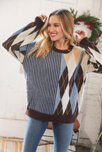 Load image into Gallery viewer, Mocha Blue Half &amp; Half Vertical Stripe Sweater
