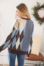 Load image into Gallery viewer, Mocha Blue Half &amp; Half Vertical Stripe Sweater

