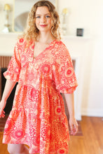 Load image into Gallery viewer, All You Need Peach &amp; Coral Boho Floral V Neck Dress
