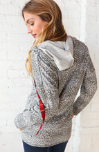 Load image into Gallery viewer, Grey Leopard Print &amp; Plaid Drawstring Hoodie
