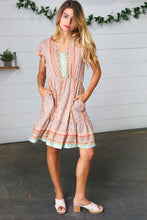 Load image into Gallery viewer, Sage Boho Floral Button Detail V Neck Ruffle Dress
