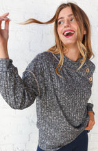 Load image into Gallery viewer, Grey &amp; Black Two-Tone Wide Neck Button Hacci Top
