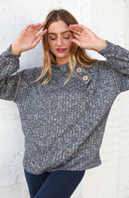 Load image into Gallery viewer, Grey &amp; Black Two-Tone Wide Neck Button Hacci Top
