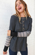 Load image into Gallery viewer, Rib Stripe Leopard Print Button Down Out Seam Top
