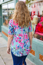 Load image into Gallery viewer, Sunny Days Light Teal Floral Criss Cross V Neck Babydoll Top
