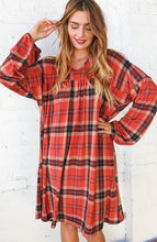 Load image into Gallery viewer, Multicolor Plaid V Neck Bubble Sleeve Midi Dress
