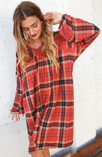 Load image into Gallery viewer, Multicolor Plaid V Neck Bubble Sleeve Midi Dress
