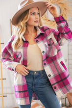 Load image into Gallery viewer, Magenta Plaid Flannel Button Down Oversized Jacket
