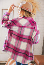 Load image into Gallery viewer, Magenta Plaid Flannel Button Down Oversized Jacket
