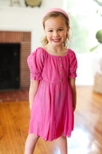 Load image into Gallery viewer, Kids Adorable Dark Rose Button Square Neck Ruche Dress
