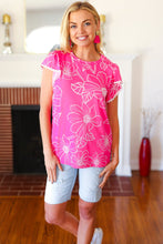 Load image into Gallery viewer, Follow Me Fuchsia Floral Ric Rac Trim Flutter Sleeve Top
