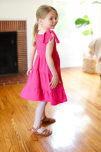 Load image into Gallery viewer, Kids Darling Pink Crepe Tiered Smocked Shoulder Tie Dress
