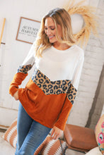 Load image into Gallery viewer, Rust Leopard Waffle Chevron Brushed Hacci Knit Top
