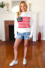 Load image into Gallery viewer, American Flag White Crochet Oversized Knit Sweater
