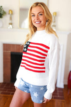 Load image into Gallery viewer, American Flag White Crochet Oversized Knit Sweater
