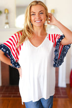 Load image into Gallery viewer, Feeling Patriotic Stars &amp; Stripes Flutter Sleeve V Neck Top
