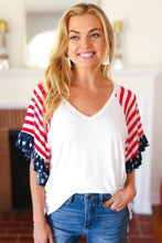 Load image into Gallery viewer, Feeling Patriotic Stars &amp; Stripes Flutter Sleeve V Neck Top
