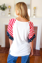 Load image into Gallery viewer, Feeling Patriotic Stars &amp; Stripes Flutter Sleeve V Neck Top
