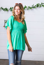 Load image into Gallery viewer, Solid Mint Smocked Woven Flutter Sleeve Top
