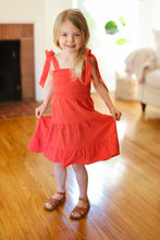 Load image into Gallery viewer, Kids Darling Paprika Crepe Tiered Smocked Shoulder Tie Dress
