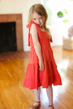 Load image into Gallery viewer, Kids Darling Paprika Crepe Tiered Smocked Shoulder Tie Dress
