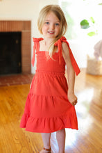 Load image into Gallery viewer, Kids Darling Paprika Crepe Tiered Smocked Shoulder Tie Dress
