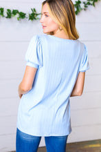 Load image into Gallery viewer, Light Blue Wide Rib Puff Sleeve Top
