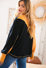 Load image into Gallery viewer, Mustard Cable Knit Outseam V Neck Thumbhole Sweater
